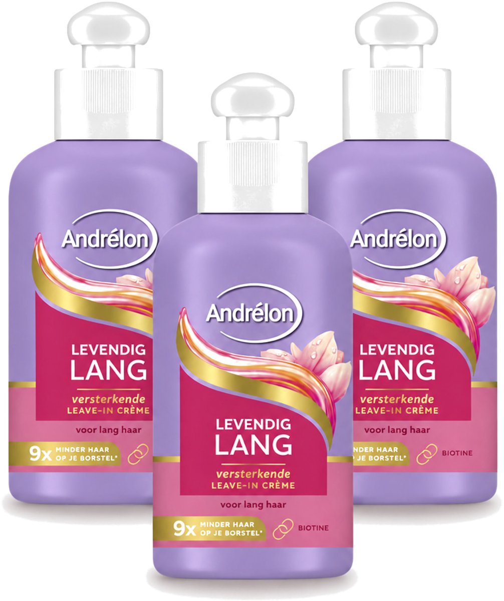 3 x Andrélon – Leave-In Crème – Levendig Lang – 200 ml - Voordeelverpakking - 3 stuks