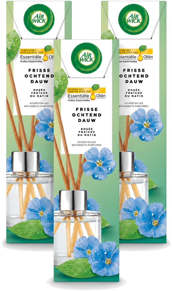3 x Air Wick - Geurstokjes - Frisse Ochtenddauw - Essentiële Oliën - 40 ml - Voordeelverpakking - 3 stuks