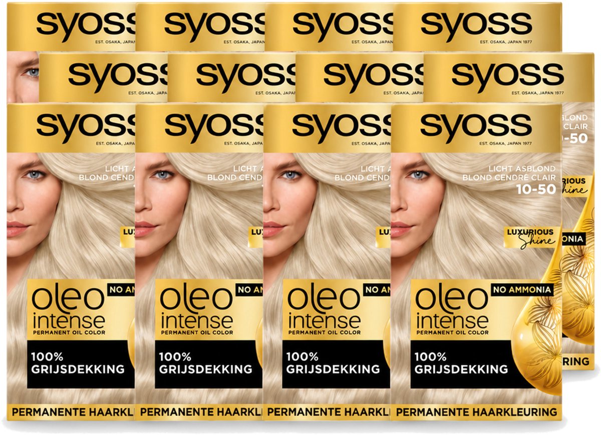 12 x SYOSS - Oleo Intense 10-50 - Haarverf - Permanente Haarkleuring - Licht Asblond - Langdurige Kleur - Voordeelverpakking - 12 stuks