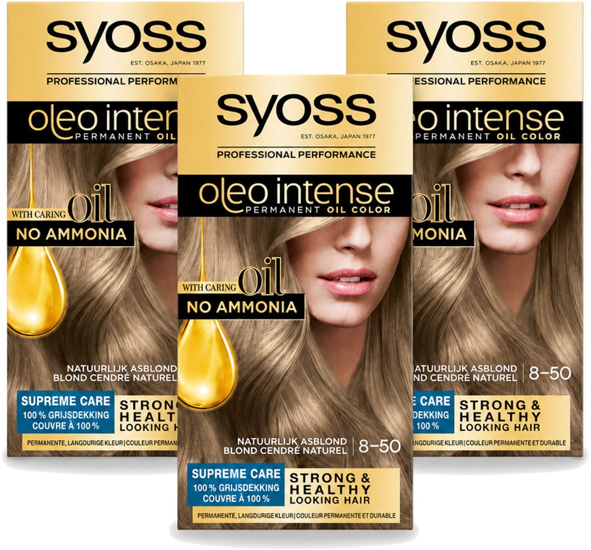 3 x SYOSS - Oleo Intense 8-50 - Haarverf - Permanente Haarkleuring - Natuurlijk Asblond - Langdurige Kleur - Voordeelverpakking - 3 stuks