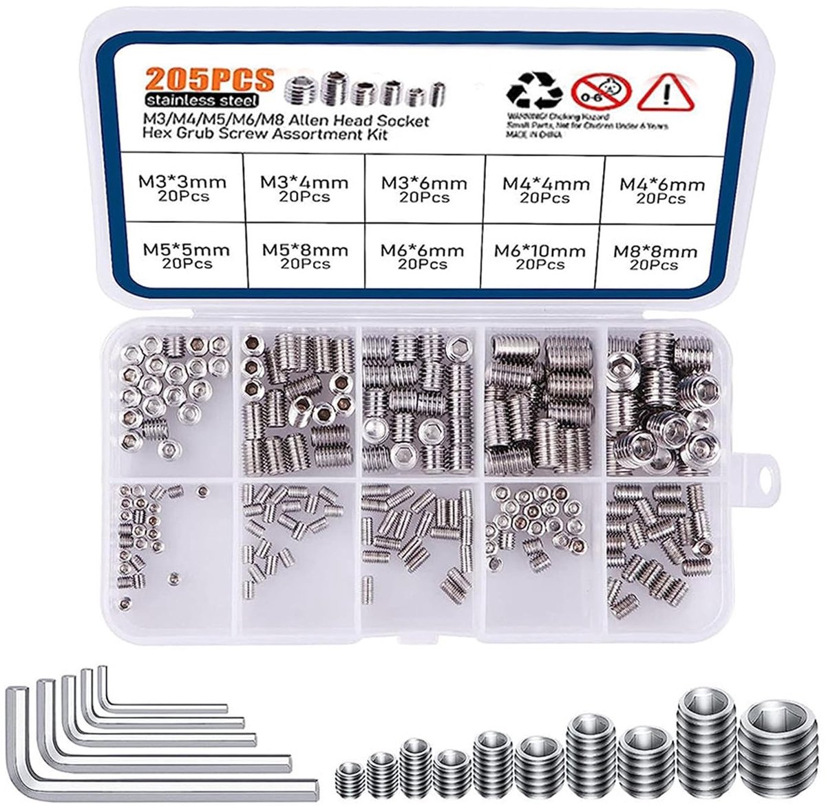 Complete Set van 205 Stuks Schroefmoeren en Schroefhulzen M3 M4 M5 M6 M8 voor Houtbewerking en Meubelmontage van Gegalvaniseerd Staal