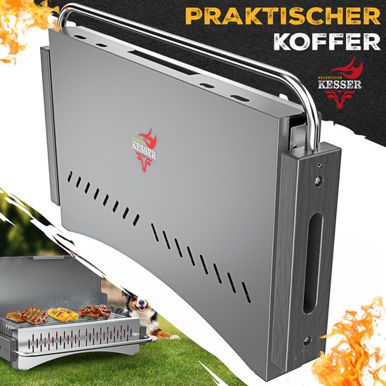 KESSER® Klapgrill - draagbare houtskoolgrill van gepoedercoat staal - met grillmat en draagtas - zilver van KESSER — afbeelding 2