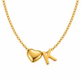 LOUNORE® Ketting met Letter K en Hartje – Dames Initiaal Ketting – Goudkleurig – Verstelbaar 40–45 cm – Inclusief Geschenkverpakking