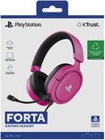 Roze Trust GXT 498 Forta gamingheadset voor PS5 en PS4, in verpakking met officieel PlayStation-licentielabel.