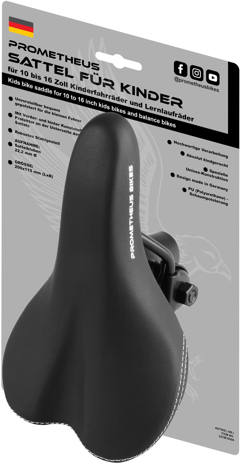 Premium Kinderfietszadel - 10-12-14-16 inch - Met klem 22,2 mm - Zwart