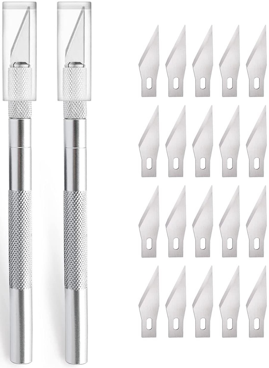 Famanu – 2-delige Cutter Set voor DIY Kunstwerken met 20 Vervangbladen, Zilver