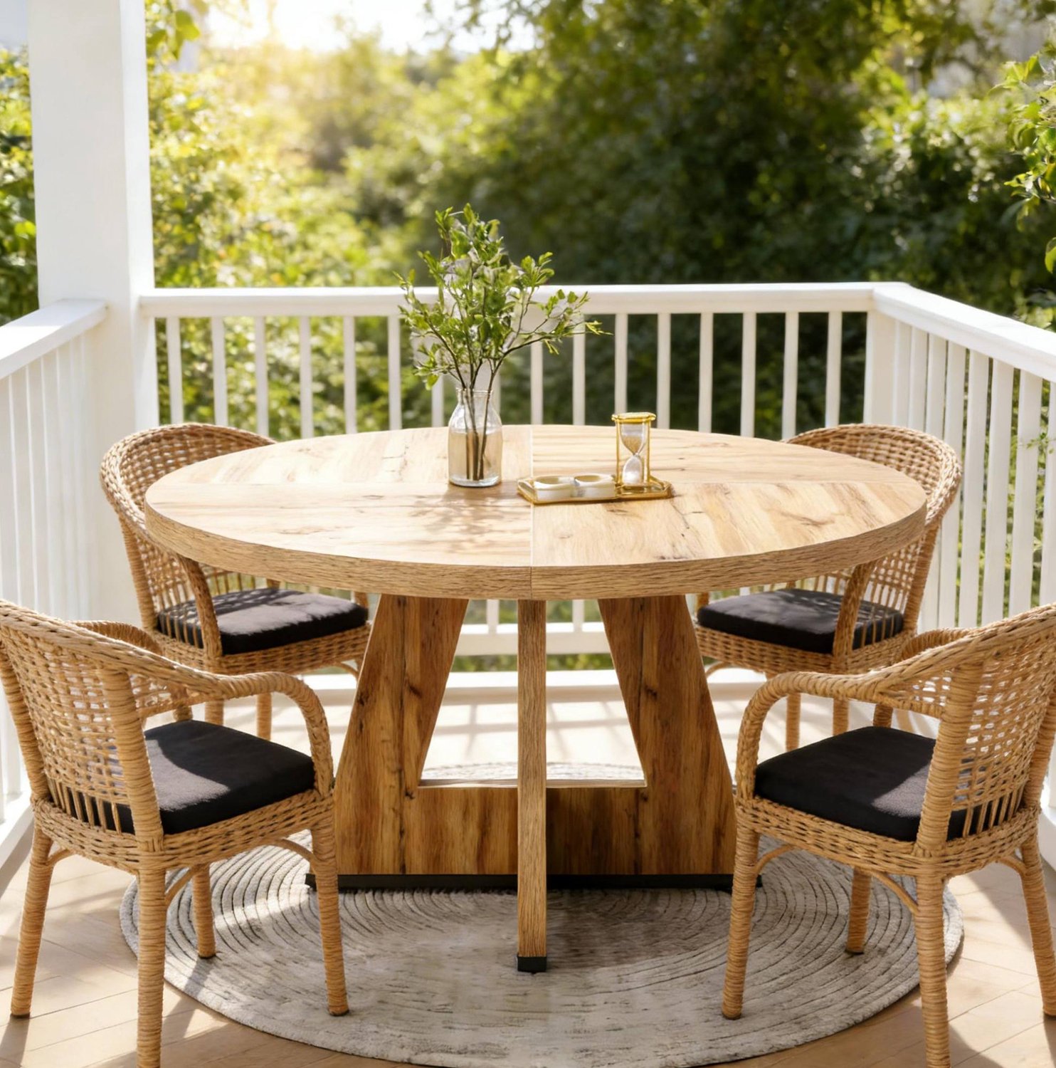 CHICFURN Eettafel - 4 personen - Rond - Middenpoot - Natuurlijk
