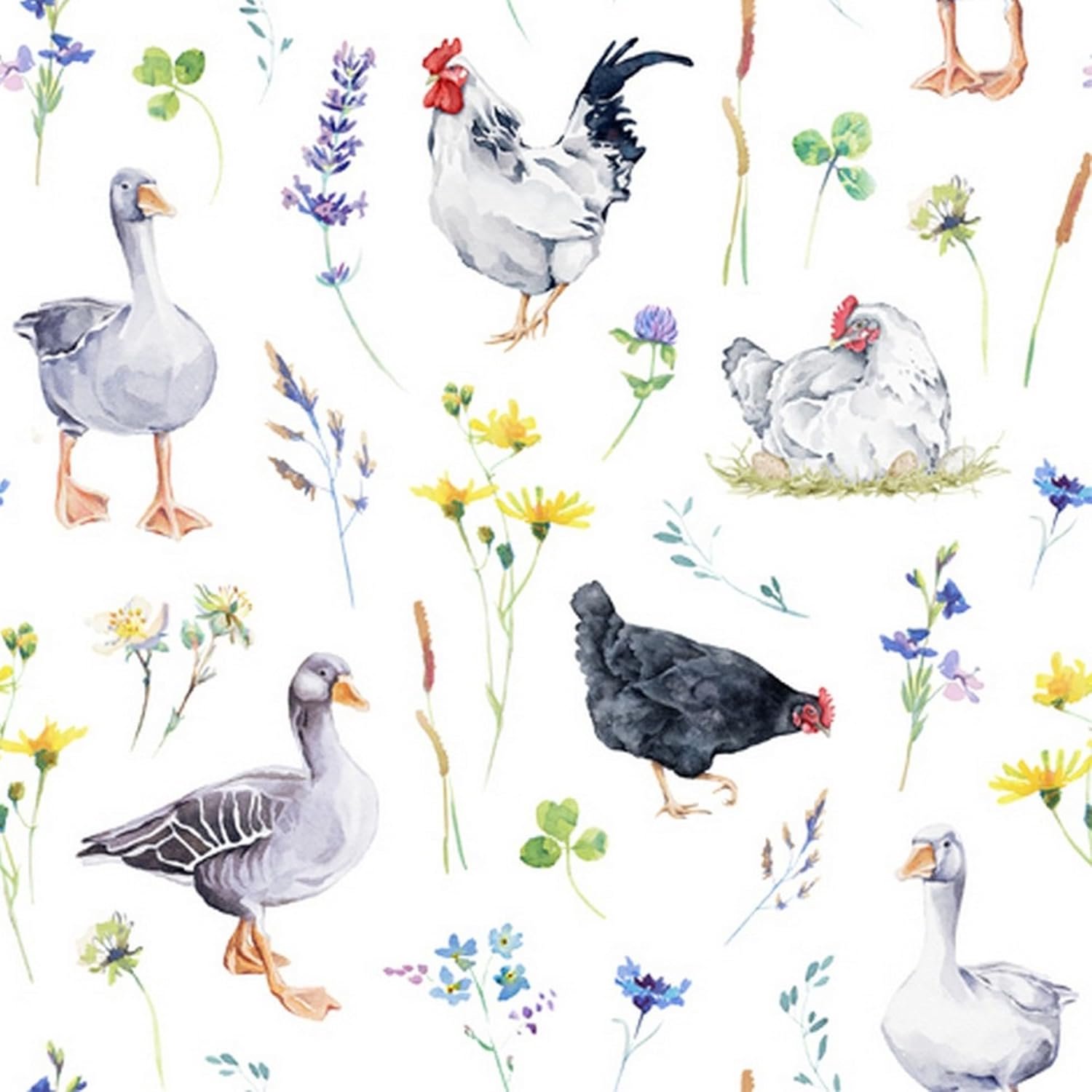 20 Servetten met Dierenmotief: Kippen & Ganzen, 33x33 cm