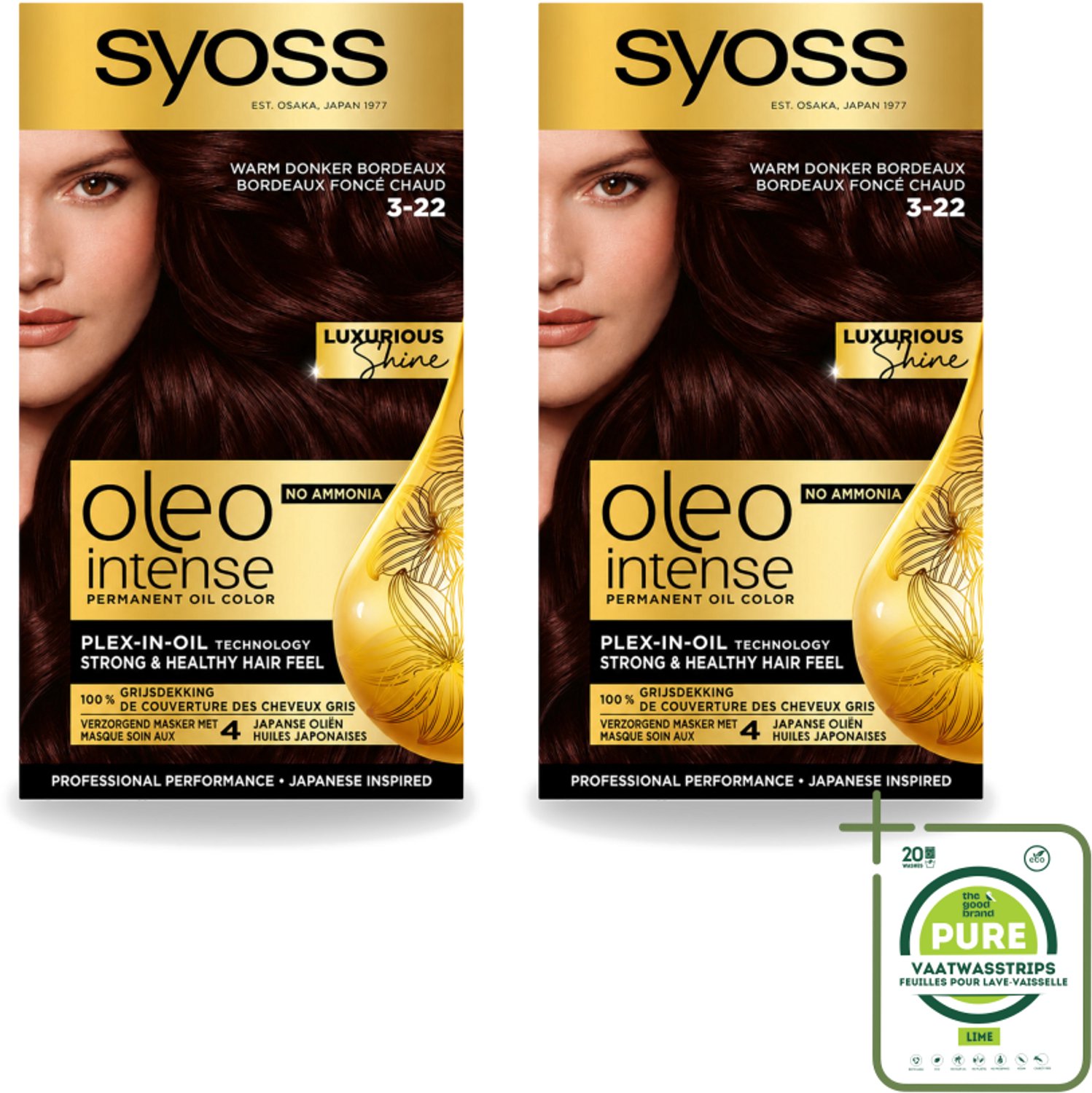 2 x SYOSS - Oleo Intense 3-22 - Haarverf - Permanente Haarkleuring - Warm Donker Bordeaux - Langdurige Kleur - Grootverpakking - Vaatwasstrips - Haarkleur - Haarkleuring - Bordeauxrood - Olieformule - Grijsdekking
