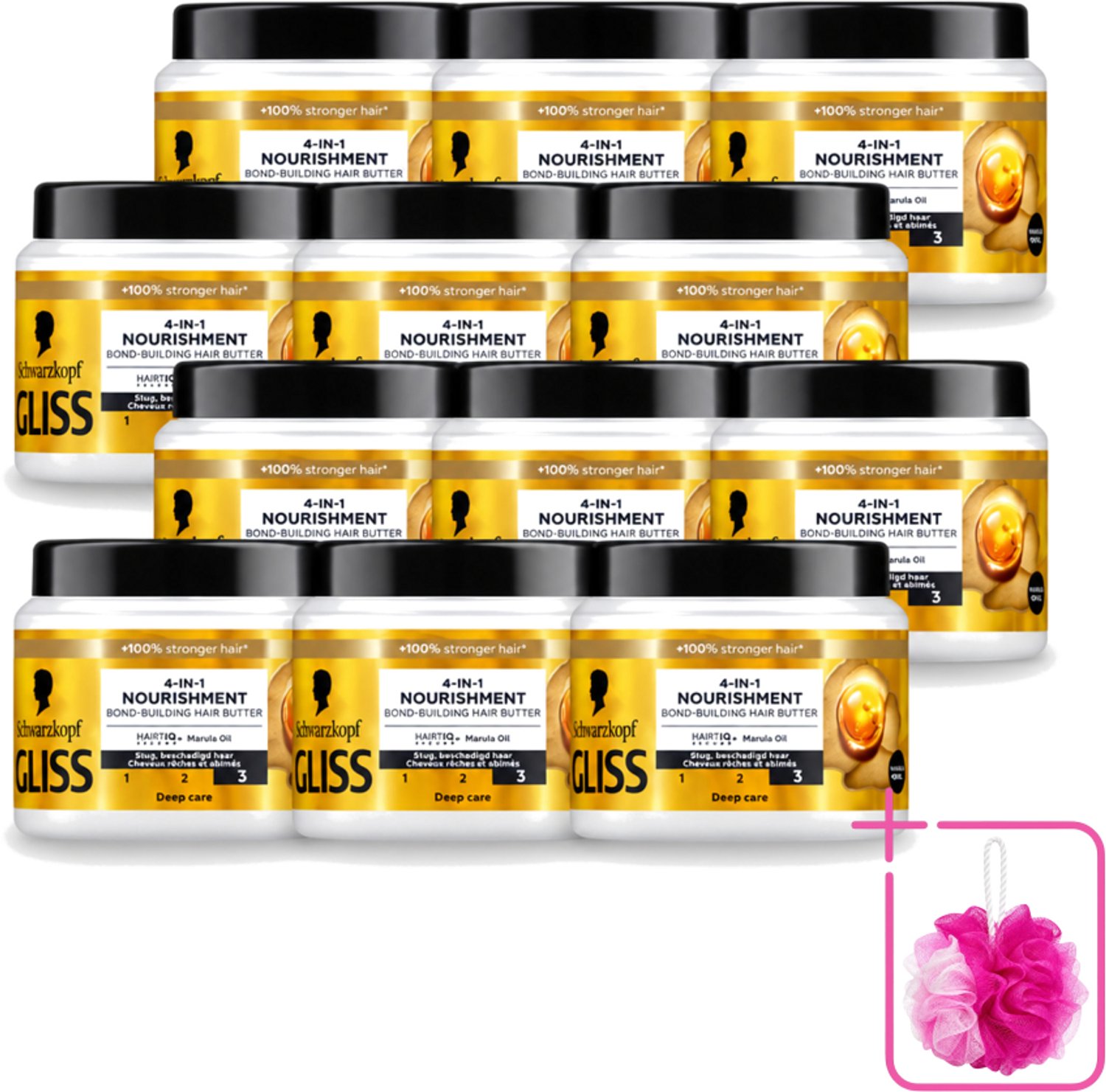 12 x Gliss - Haarmasker - 4in-1 Hair Butter - Voor Intensieve Herstelverzorging - 400 ml - Bulkverpakking - Haarmasker - Douchemop - Haarherstel