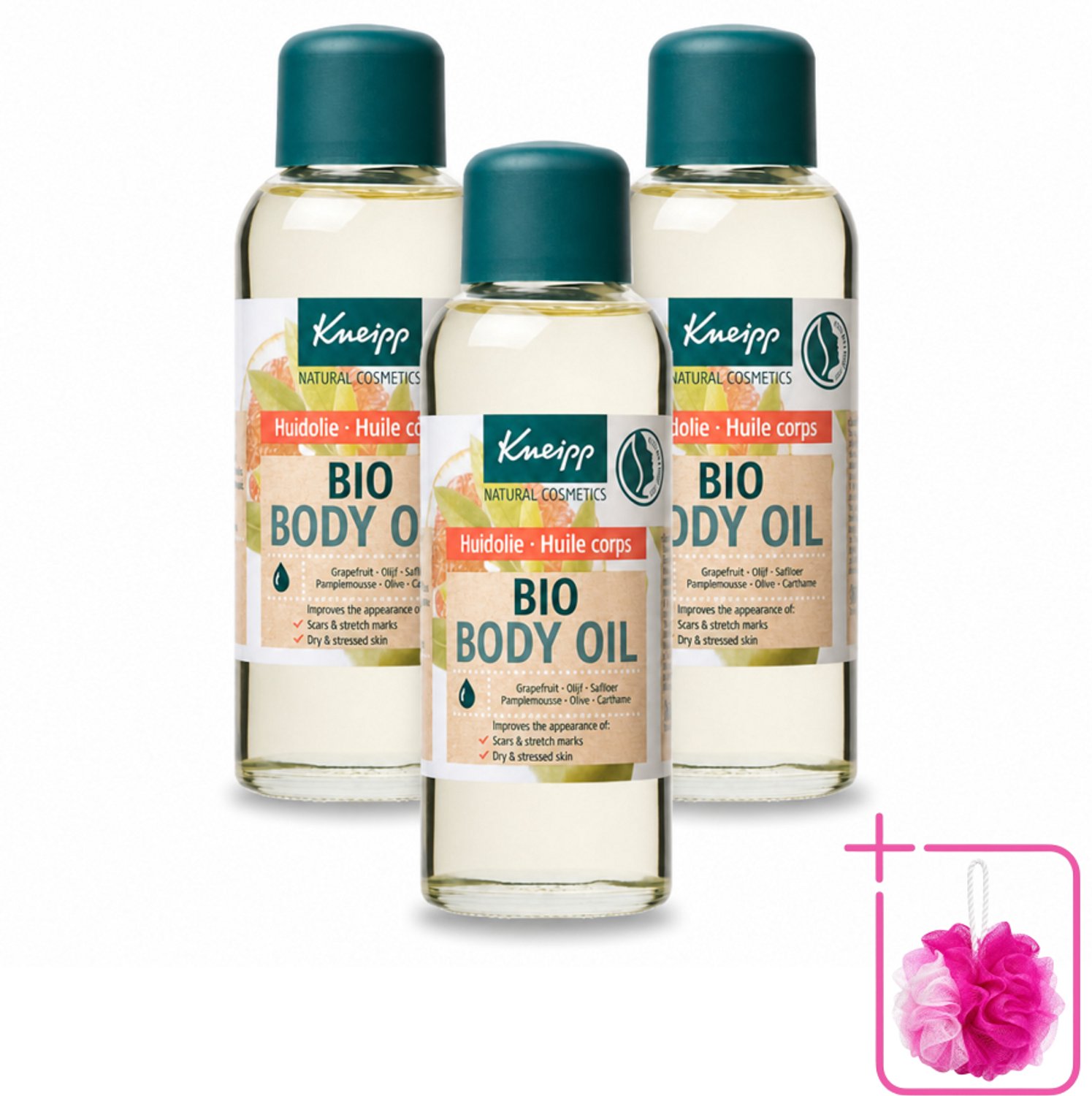 3 x Kneipp - Huidolie - Bio - Voor striae & littekens - 100 ml - Bulkverpakking - Huidverzorging - Douchemop - Striae