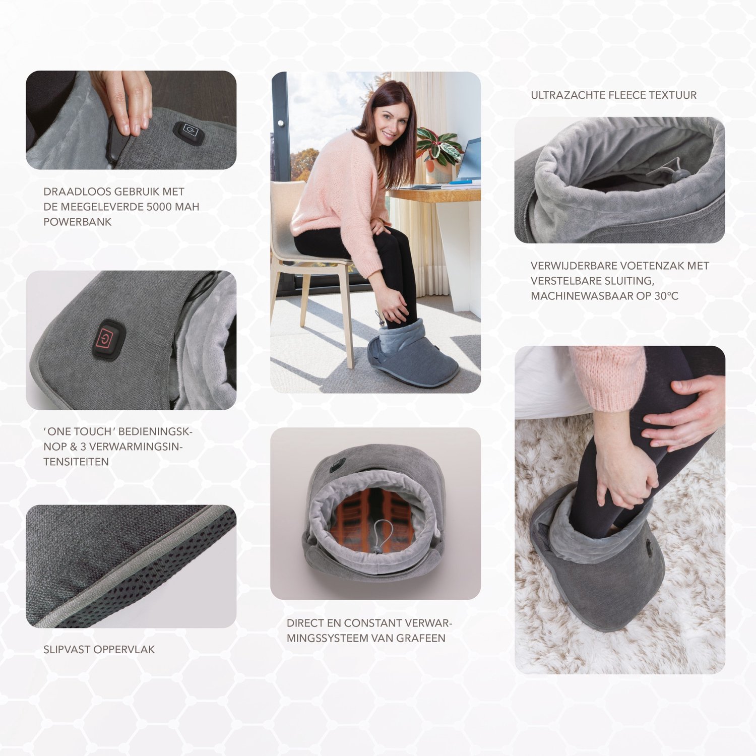 Lanaform - Graphene Foot Warmer - Elektrische Voetwarmer Draadloos - Verwarmde Voetenzak Grafeen - Warmte Voeten Winter Kantoor - Draagbare Batterij 5000mAh - 3 Intensiteiten - Ultra Zachte Fleece - Thuis Sofa Comfort – foto 2