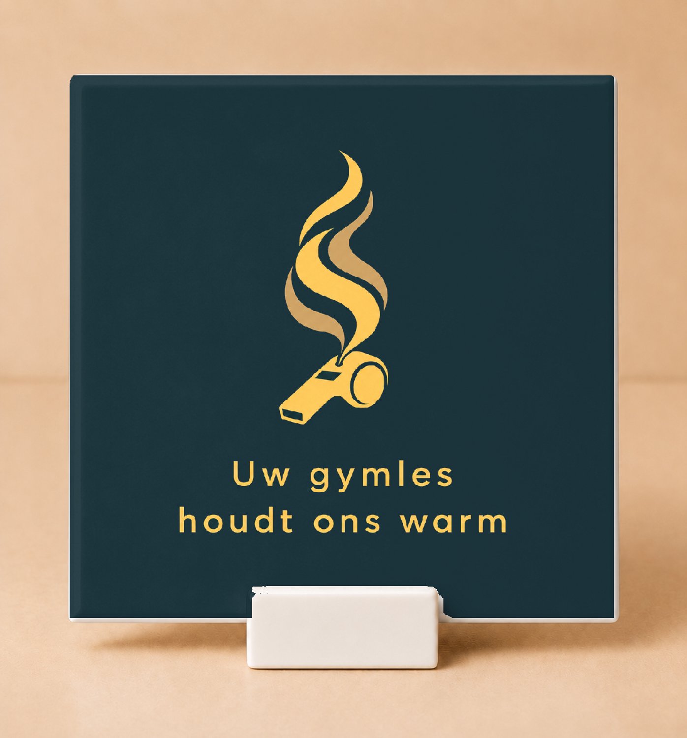 Bedruk King Klassieke Gymzaal naar Winterwonderles Tegel – Sfeervolle Wanddecoratie voor Sportliefhebbers en Scholen - 11 x 11 cm met houder Wit