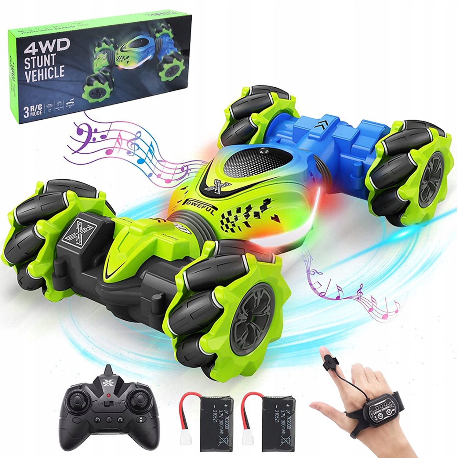 RC Auto Offroad - Bestuurbare Stuntauto Auto - 4WD Afstandsbestuurbaar Auto - 1:24 Speelgoedauto - Geluid & Licht - 360° Rotatie & 45° Klimmen - Controller & Stuur Gebaren & Pols - Voor Binnen & Buiten