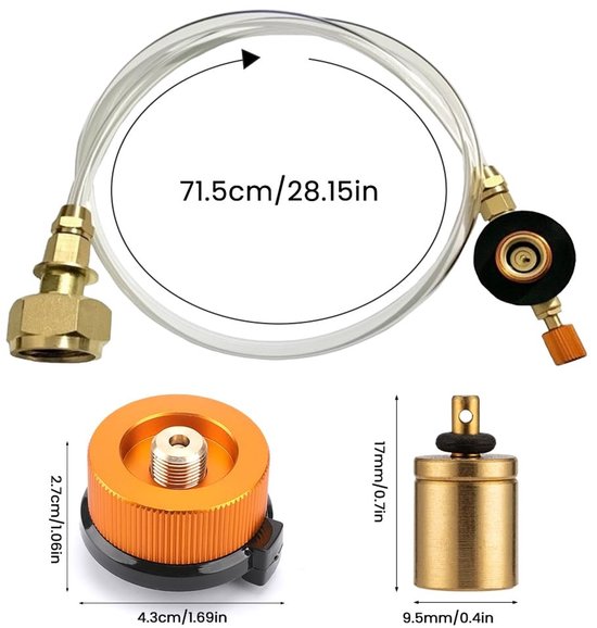 Camping gas cartridges - adapter met slang - Butaan gasfles voor schroefventielen - Goud - Gasfles adapter - Voor kamperen - 70 cm — afbeelding 4