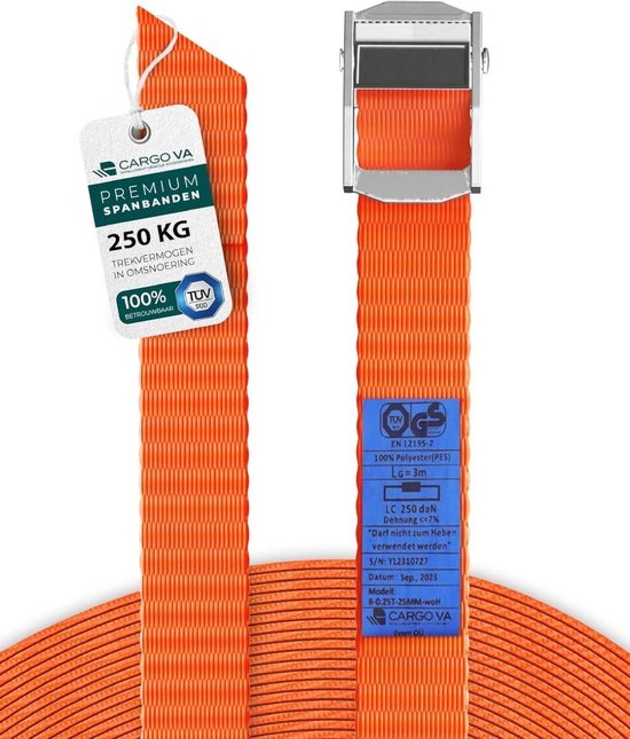 Robuuste spanbanden - met klemsluiting - 250 kg capaciteit - lengtes van 0,5 m tot 5 m - voor fiets, dakkoffer en motorfiets