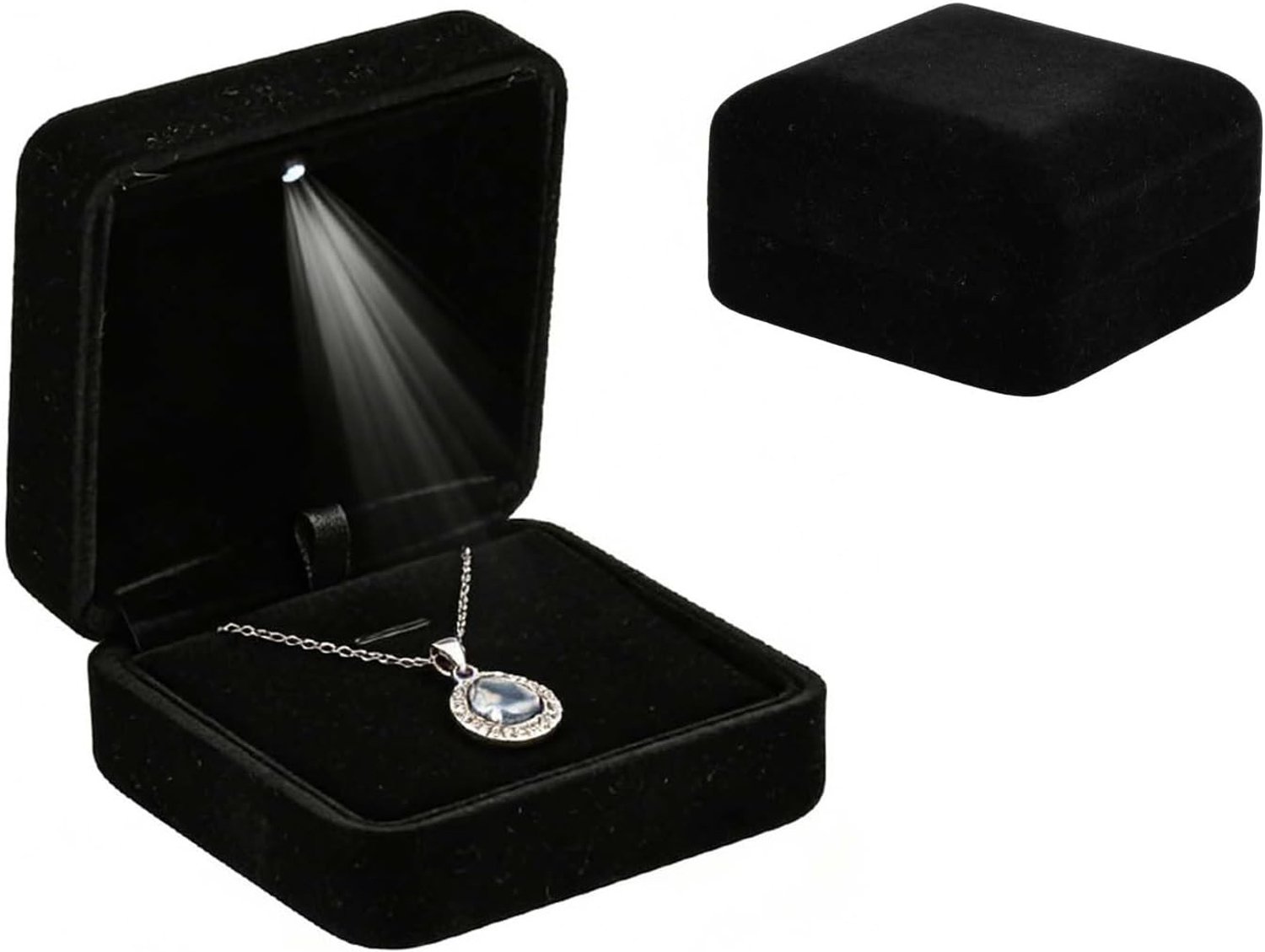 Elegante Zwarte Velours Sieraden Display Doos met LED Licht voor Ringen, Perfect voor Verlovingen, Trouwen en Cadeaus