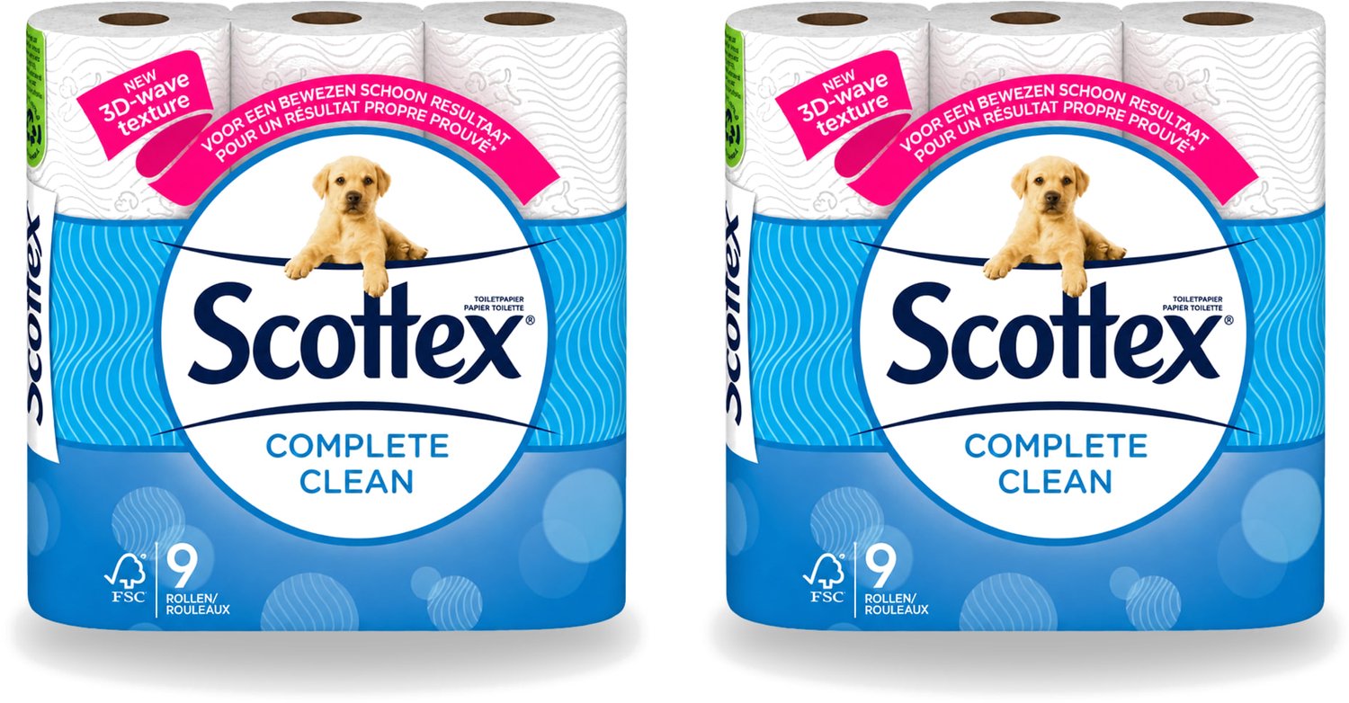 2 x Page Scottex – Toiletpapier – Complete Clean 2-laags – 9 rollen - Voordeelverpakking - 2 stuks