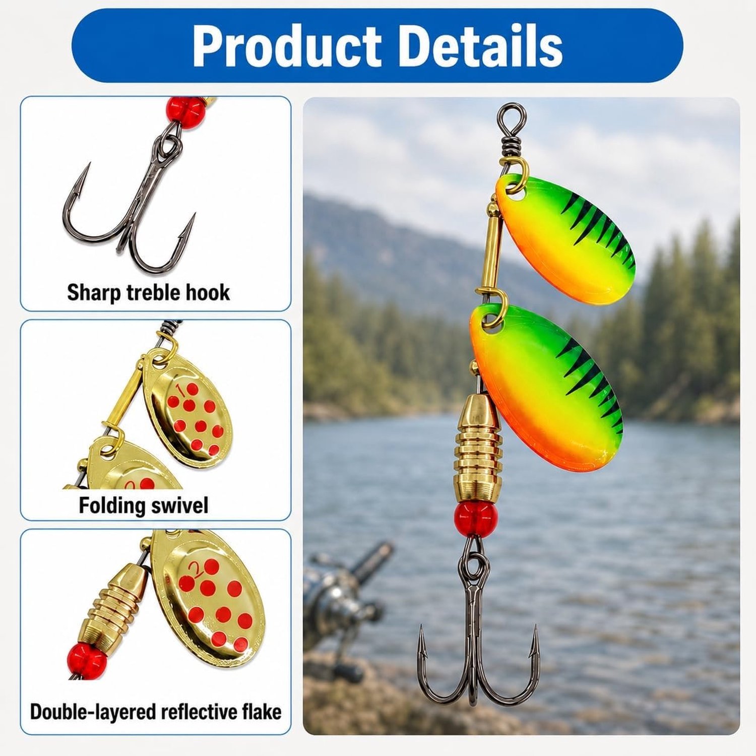 Set van 6 Spinner Vislokken met Intense Vibratie en Brede Spinnerblad, Perfect voor Snoek, Baars en Forel Visserij