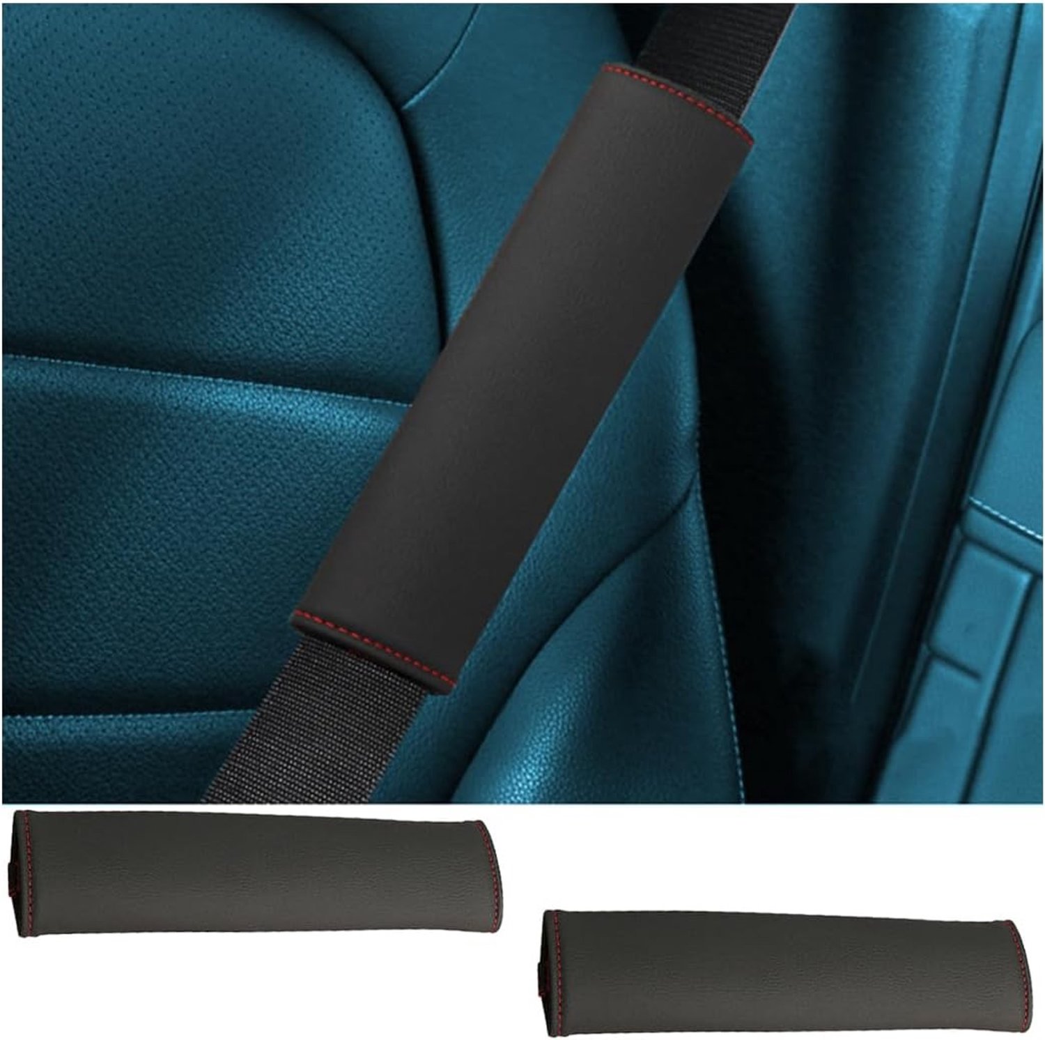 2 Pack Schouderkussens voor Autogordels van Duurzaam Leer - Comfortabele Gordelbeschermers voor Volwassenen en Kinderen (Zwart)