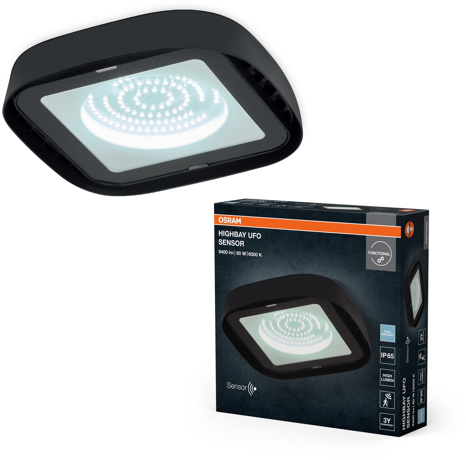 OSRAM licht zwart, 6500 K, daglichtwit, 80 W, aluminium, 110° stralingshoek, 20.000 uur levensduur, 220-240 V