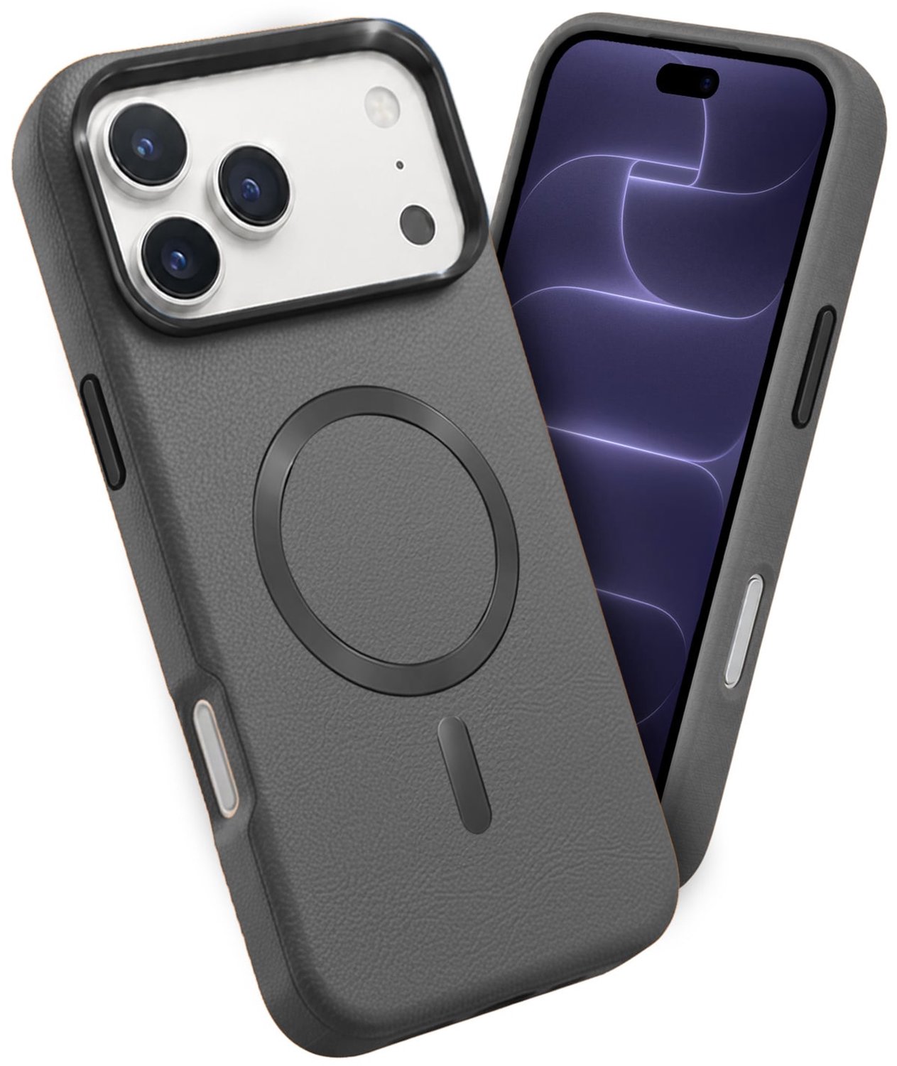 Hoesje - Geschikt voor Apple iPhone 18 Pro - Magsafe Compatible - Leer Look - Sterk & Shockproof - Back Cover - Telefoon Hoes Shockproof - Shock Proof Case - Telefoonhoes - Grijs