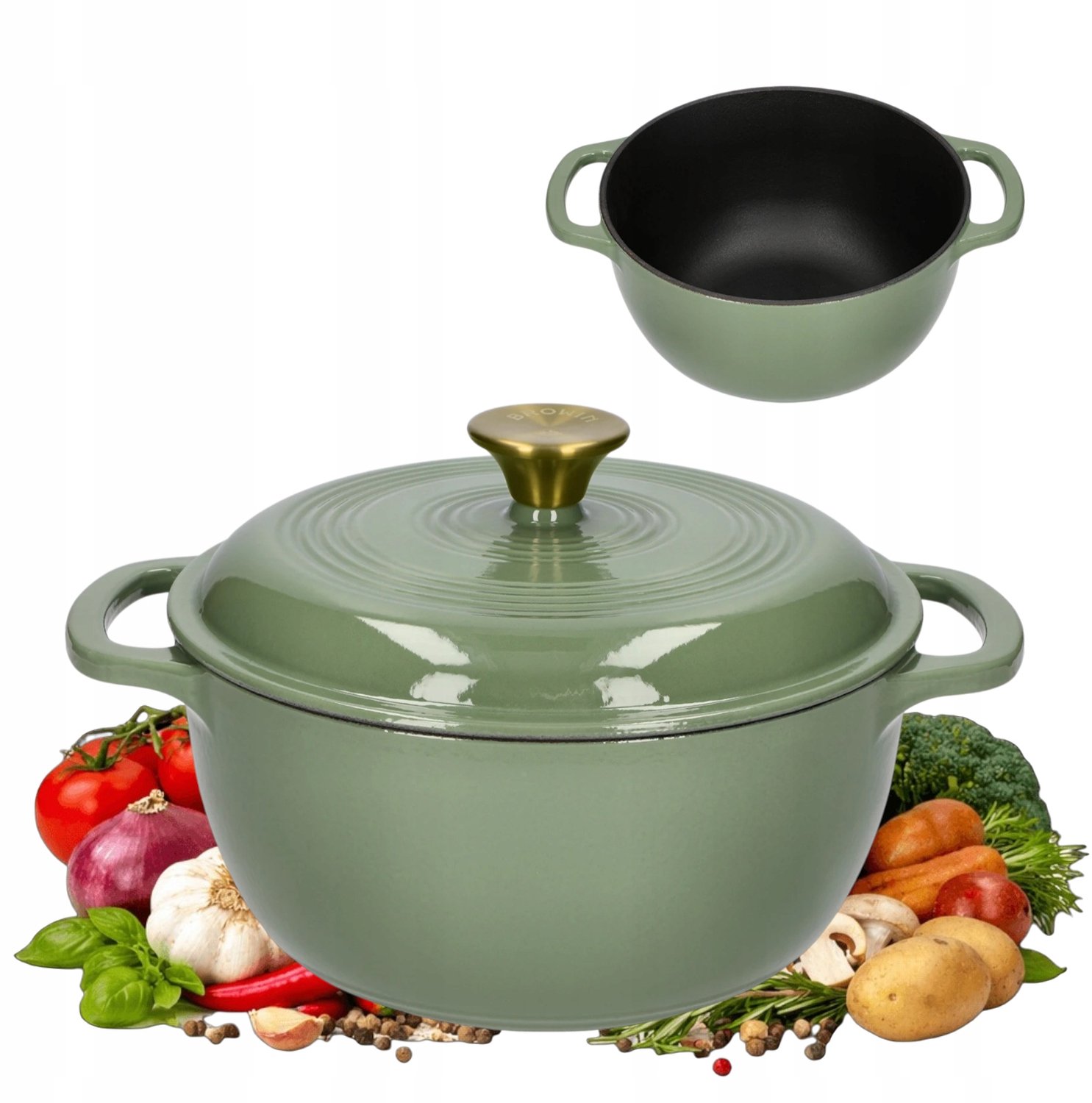 Groene Emaille Gietijzeren Braadpan 5.8L - Geschikt voor Inductie