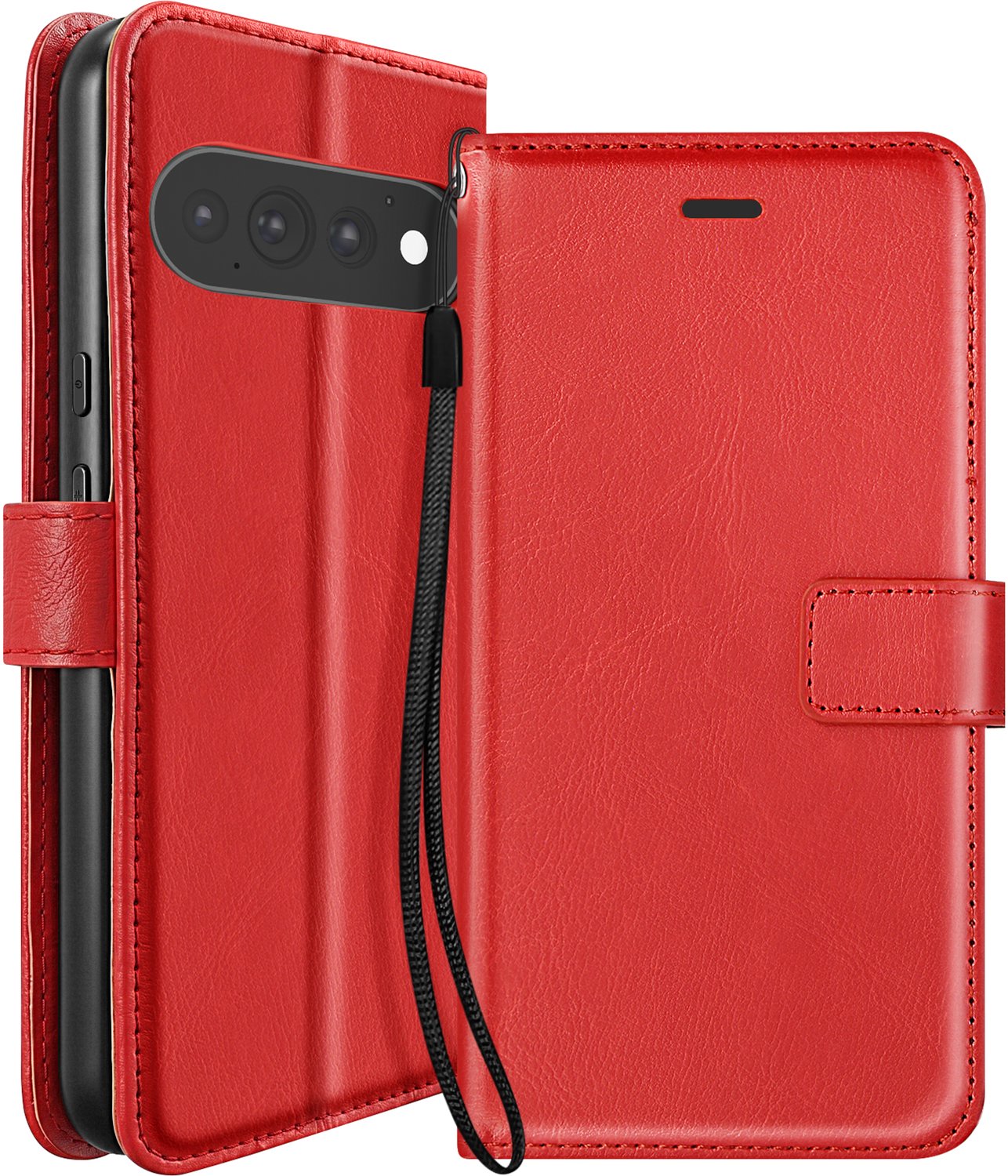 Mayaxess, Portemonnee Hoesje voor Google Pixel 11 Pro met Polskoord & Standaard, Rood