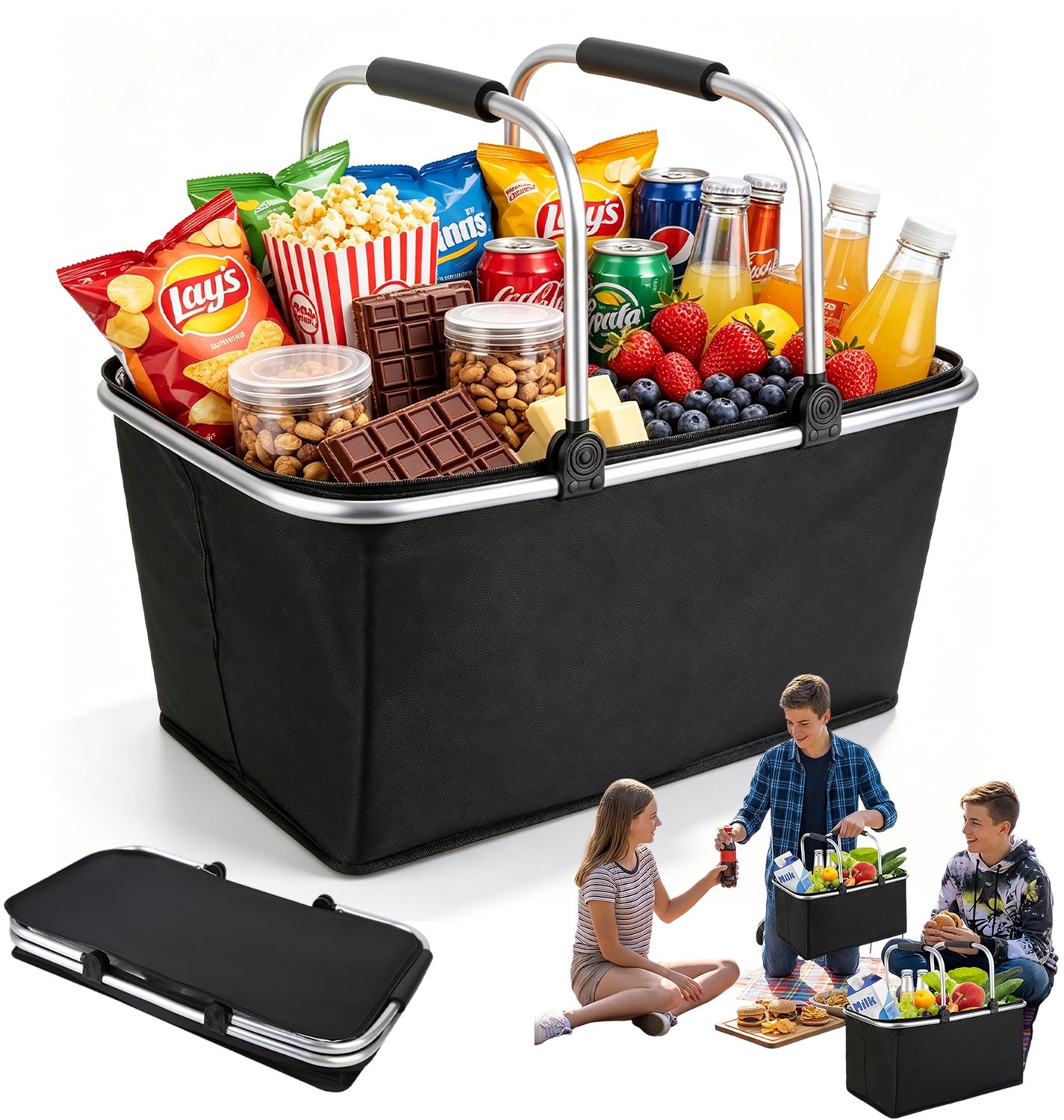 Thermos Picnicmand 30L Zwart - Opvouwbaar & Lichtgewicht