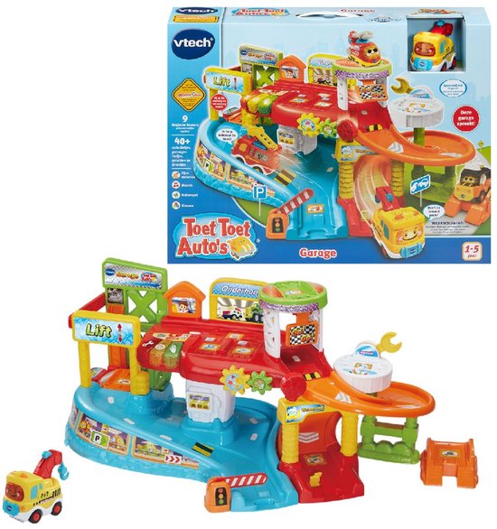 VTech Toet Toet Auto's speelgoedgarage met liften, wasstraat en helikopterplatform. Inclusief auto's en accessoires.