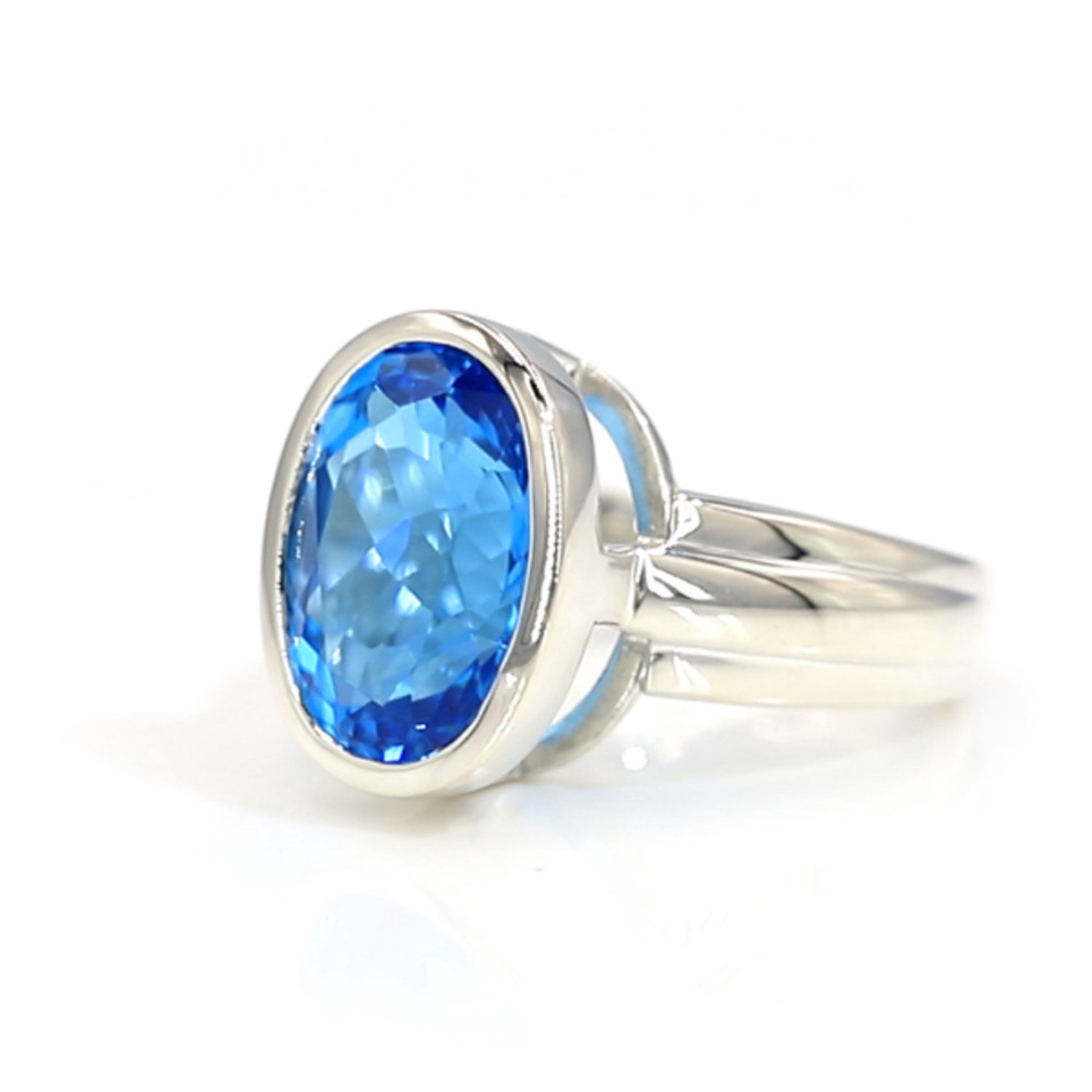 Cavill - Zilveren Ring met 6,486 ct Ovale Marambaia Topaas - 925 Sterling Zilver Palladium - Elegante Blauw Edelsteen Ring - Bezelzetting
