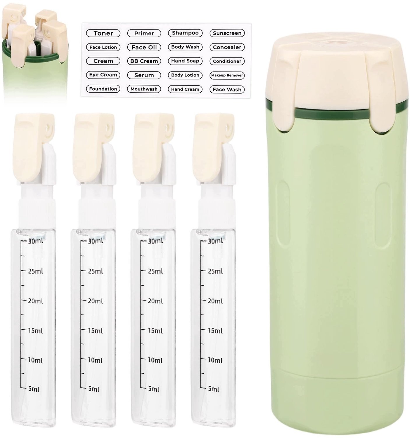 Merkloze 4-in-1 Reisflessen voor Toiletartikelen met Dispenser