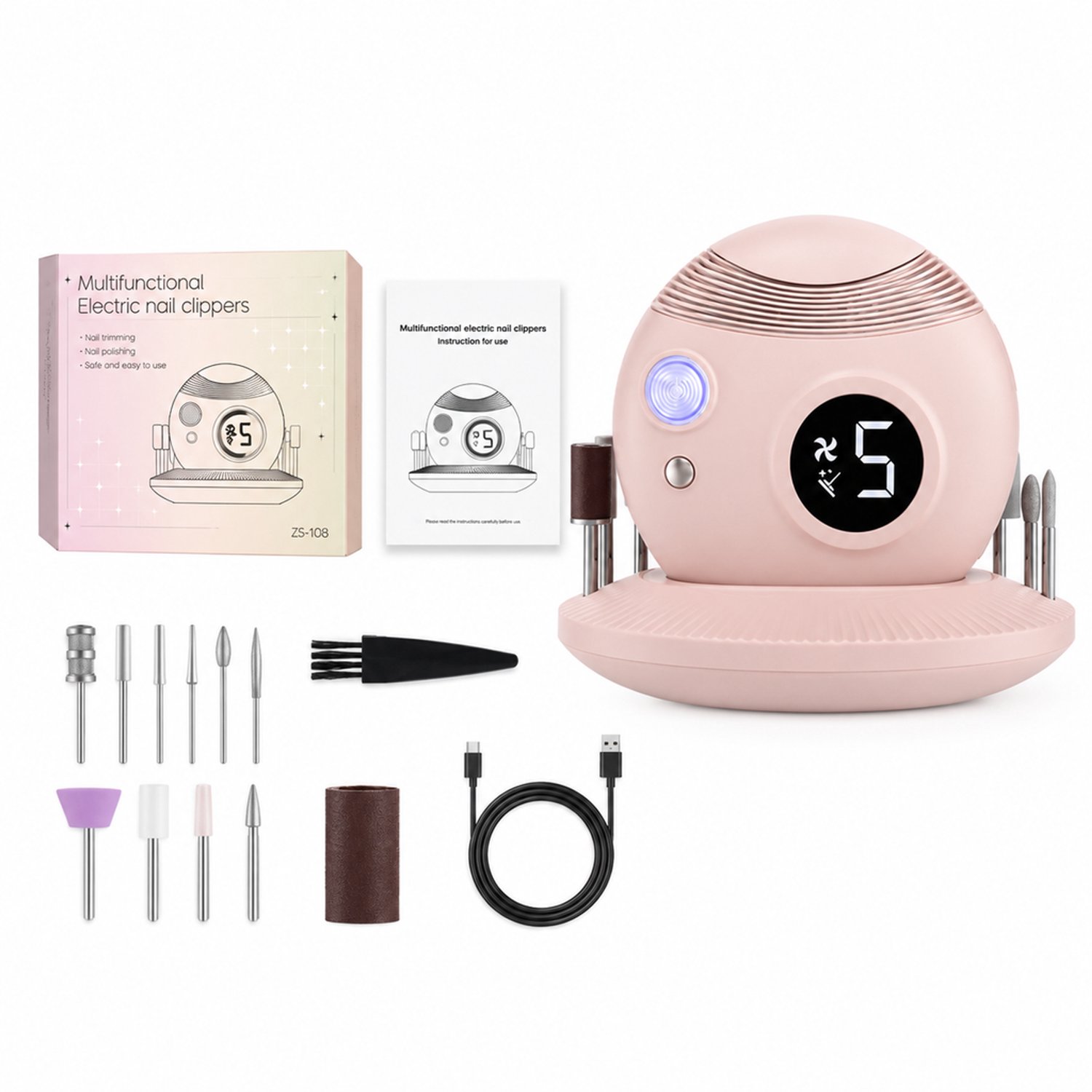 elektrische nagelknipper - Roze functionele uitvoering - Minimalistisch ontwerp - Voor thuis - Engelse versie