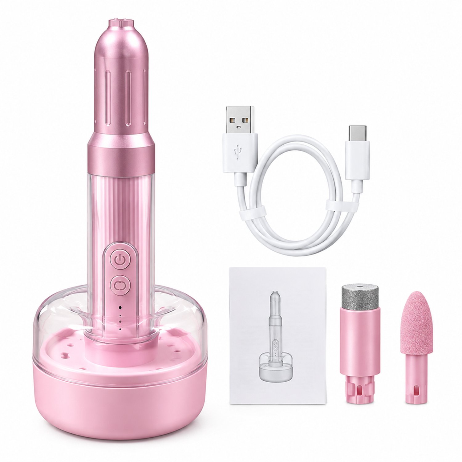 elektrische nageltrimmer - 6 snelheden - opladen via Type-C - roze - met USB-kabel en nagelaccessoires