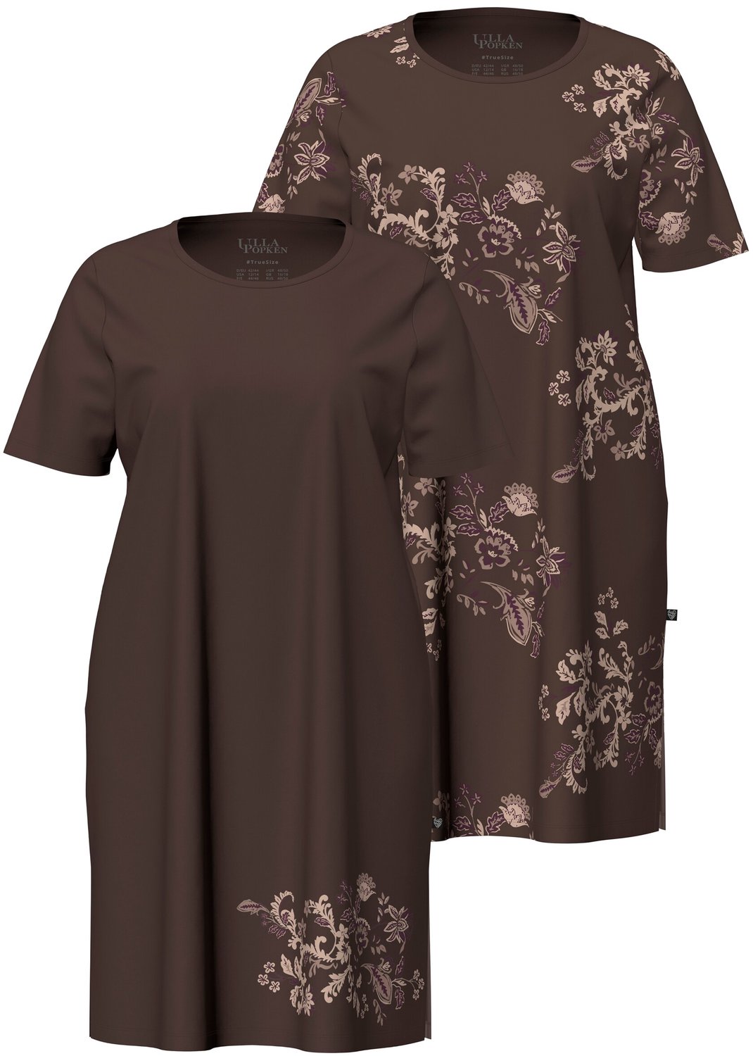 Ulla Popken - Dames - Bigshirts set van 2 ronde hals korte mouwen - Dennenbruin - Maat 54+