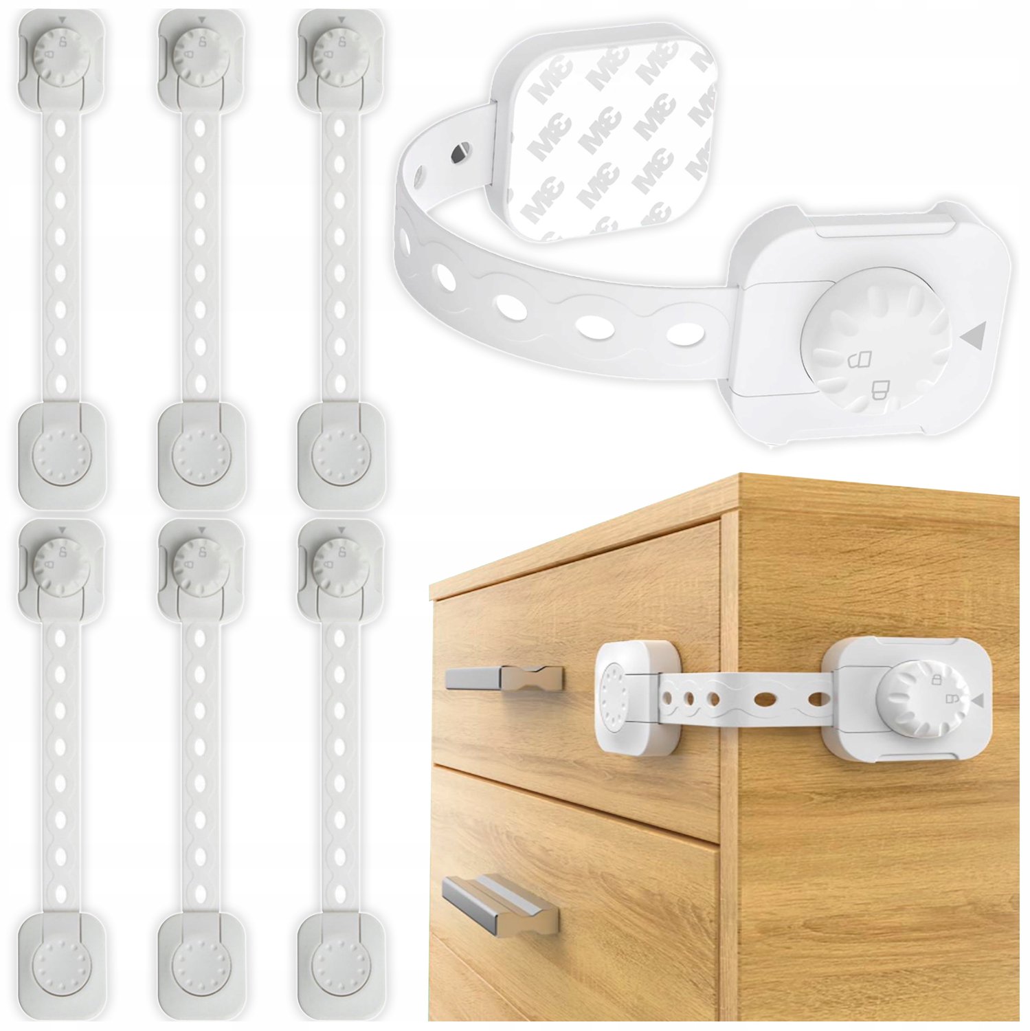 Verstelbare Kastsloten & Ladebeveiliging - 6 Stuks - Wit