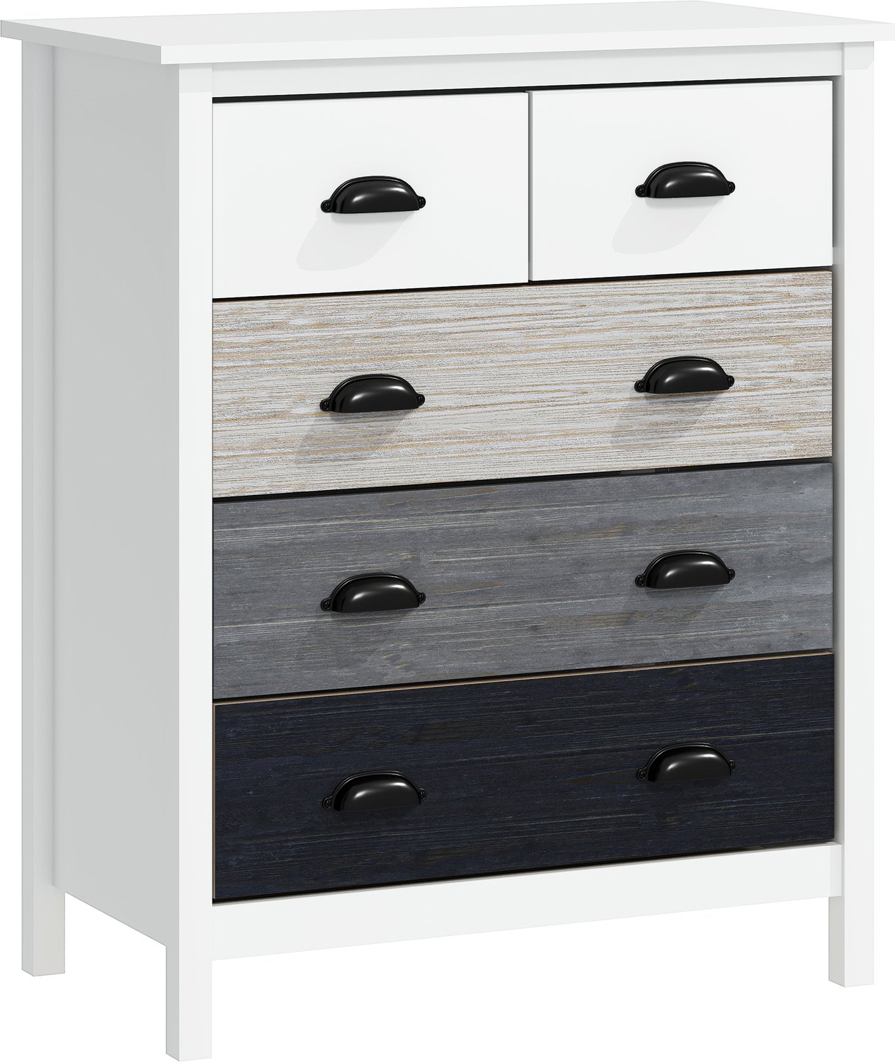 Homona Ladekast - Met 5 lades en kantelbeveiliging - 70 x 38 x 85 cm - Wit/Donkerbruin