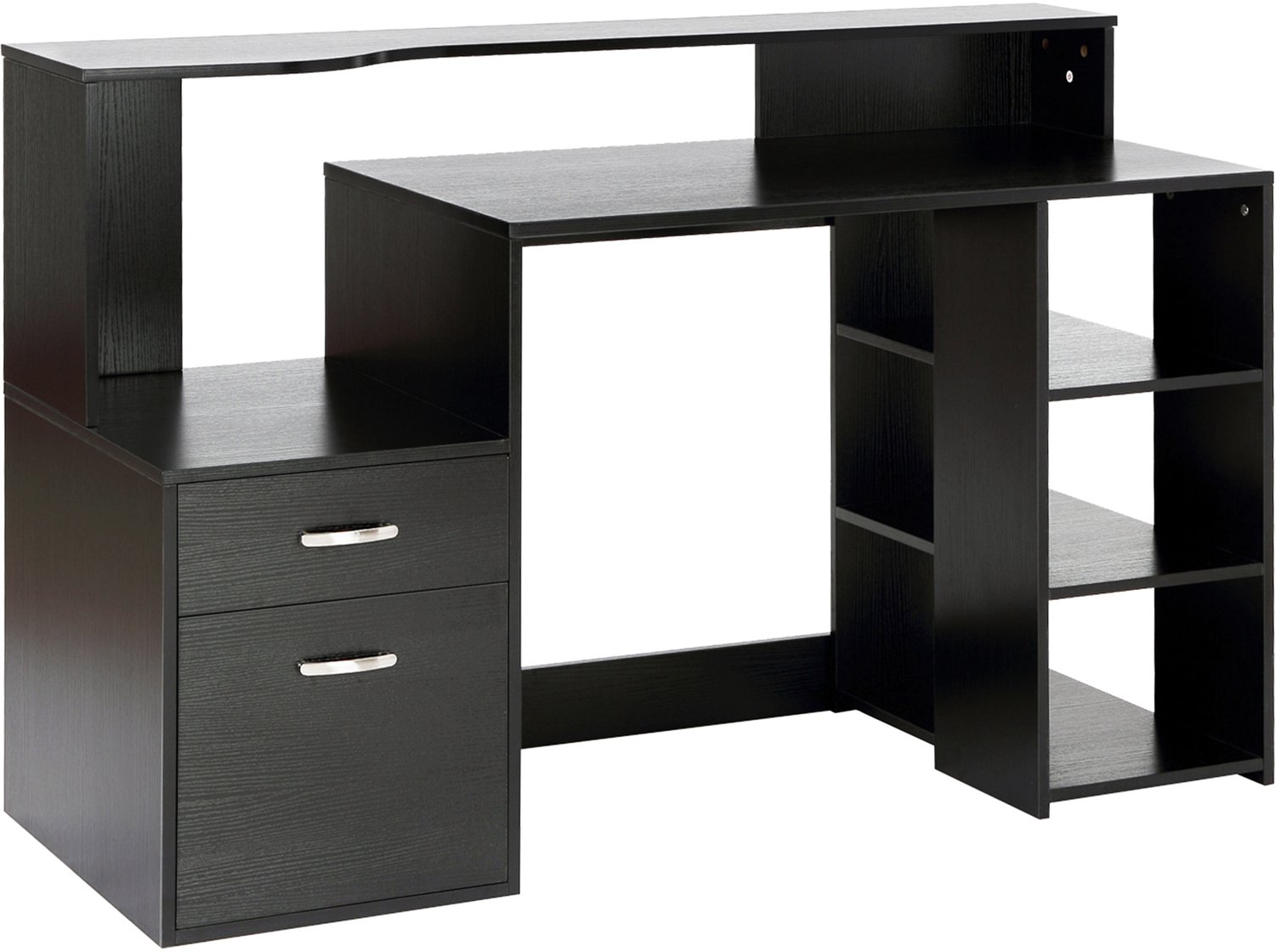 Computerbureau met opbergvakken - Werkbureau Thuiswerk - Efficiënt Werken en Opslaan - Meerdere Geïntegreerde Planken - 137x55x92 cm - Zwart
