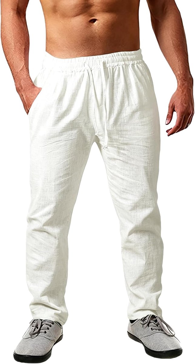 Cegerne Linen Pants Men's Summer Long Light and Breathable, Loose Fit, Solid Color with Drawstring – Ideal for - ShopVlot