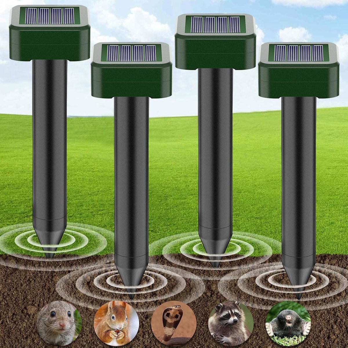Solar Ultrasone mollenverjager 4 stuks - Zonnebed drijven, ultrasoon, set van 4, voor de tuin - ShopVlot