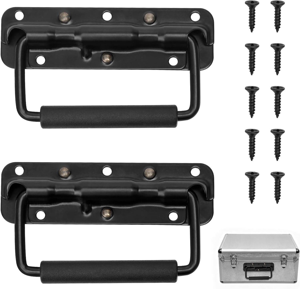 2 x Folding Handles, Stainless Steel, Black, Foldable Box Handle with Screws, Durable Carry Handle for Tool Box - ShopVlot