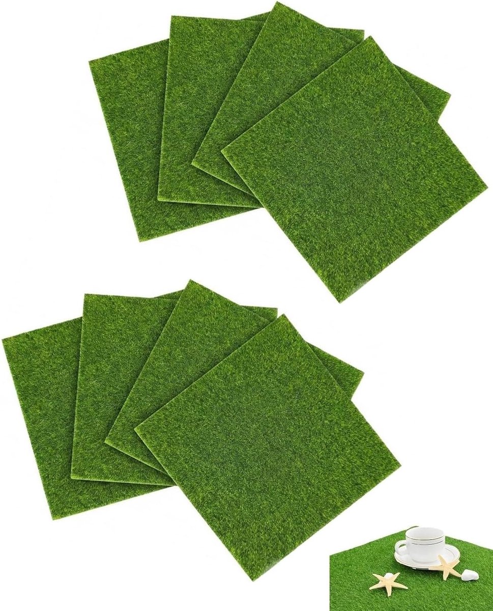 DAFNE Mini-Kunstgras DIY 8 stuks Grasmat 15 x 15cm Miniatuurtuin Kunstmatig Mos knutselgras, miniatuur decoratie - ShopVlot