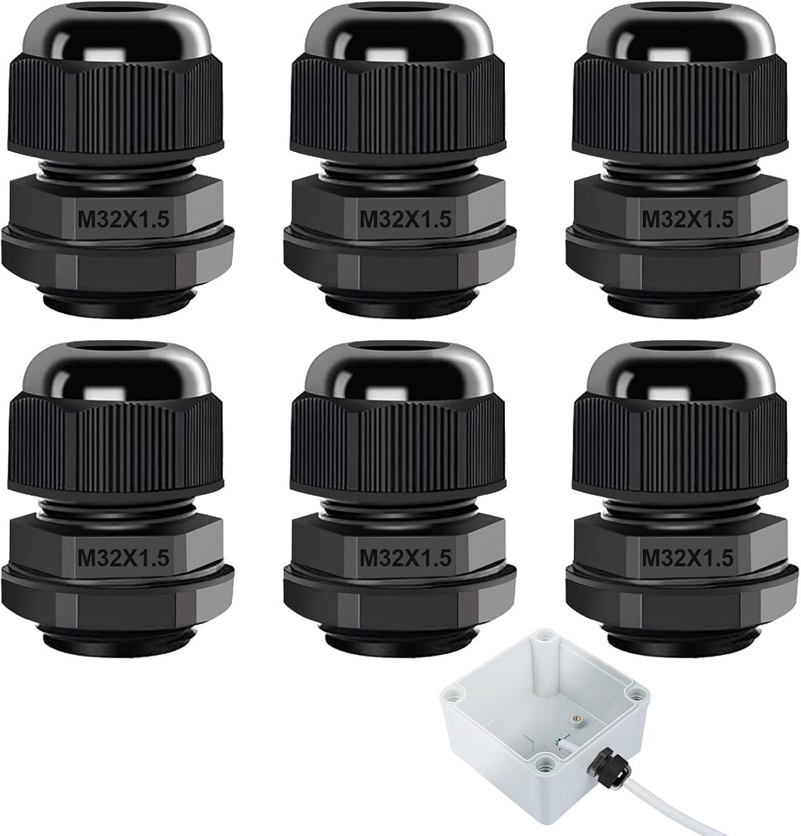 6 stuks kabelwartels, M32, nylon en kunststof, M32, beschermingsklasse IP68, waterdichte kabelingang, voor 18-25 mm - ShopVlot