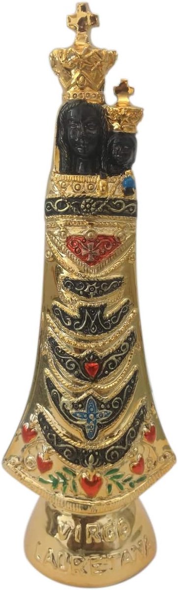 Madonna of Loreto Statue Golden and hand painted - Black Madonna with child - H 19cm - ShopVlot