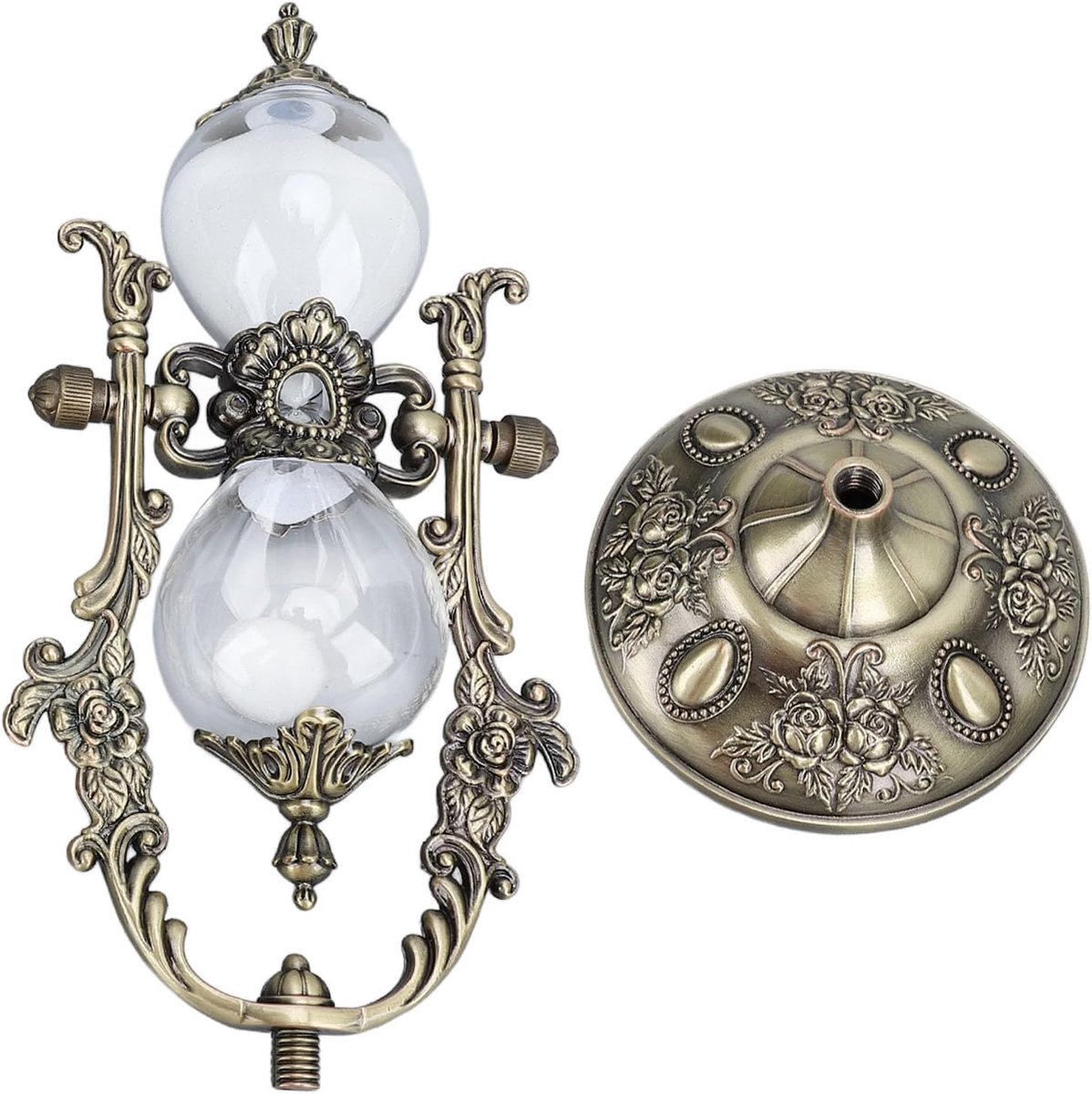 Vintage 15 minuten zandloper met standaard, reliëf antieke zandloper zinklegering bronzen afwerking decoratieve - ShopVlot