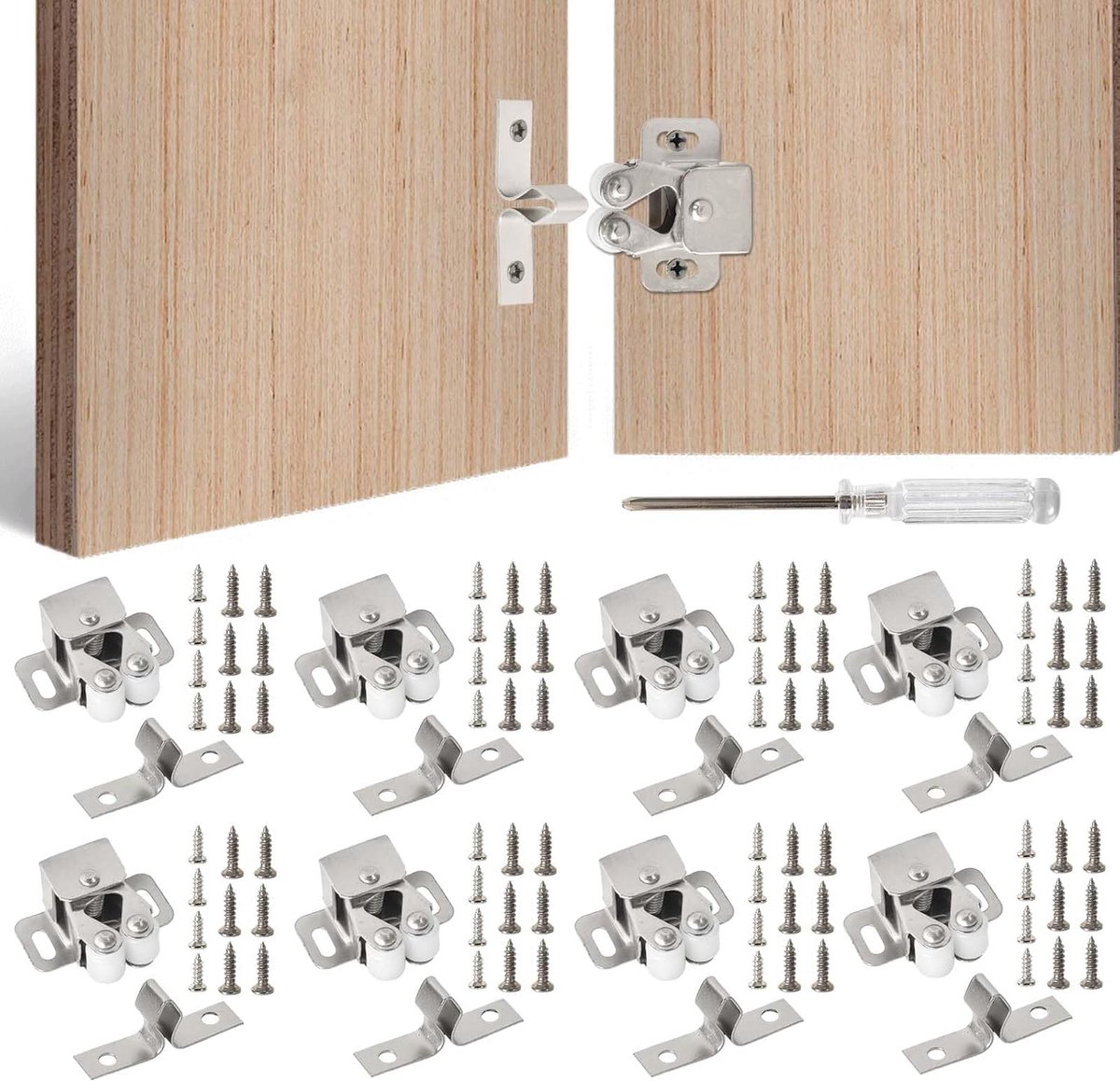 8 pieces furniture snapper – double roller snapper made of robust steel including screws and screwdriver, door - ShopVlot
