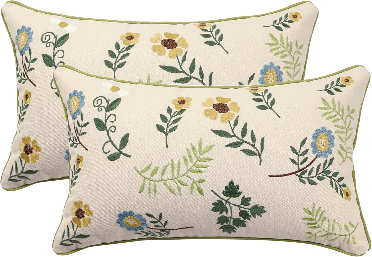 Tosleo Decorative Pillow Covers, 30 x 50 cm Set of 2, Embroidered Pillow Covers, Farmhouse, Pillow Covers, Home Decor - ShopVlot