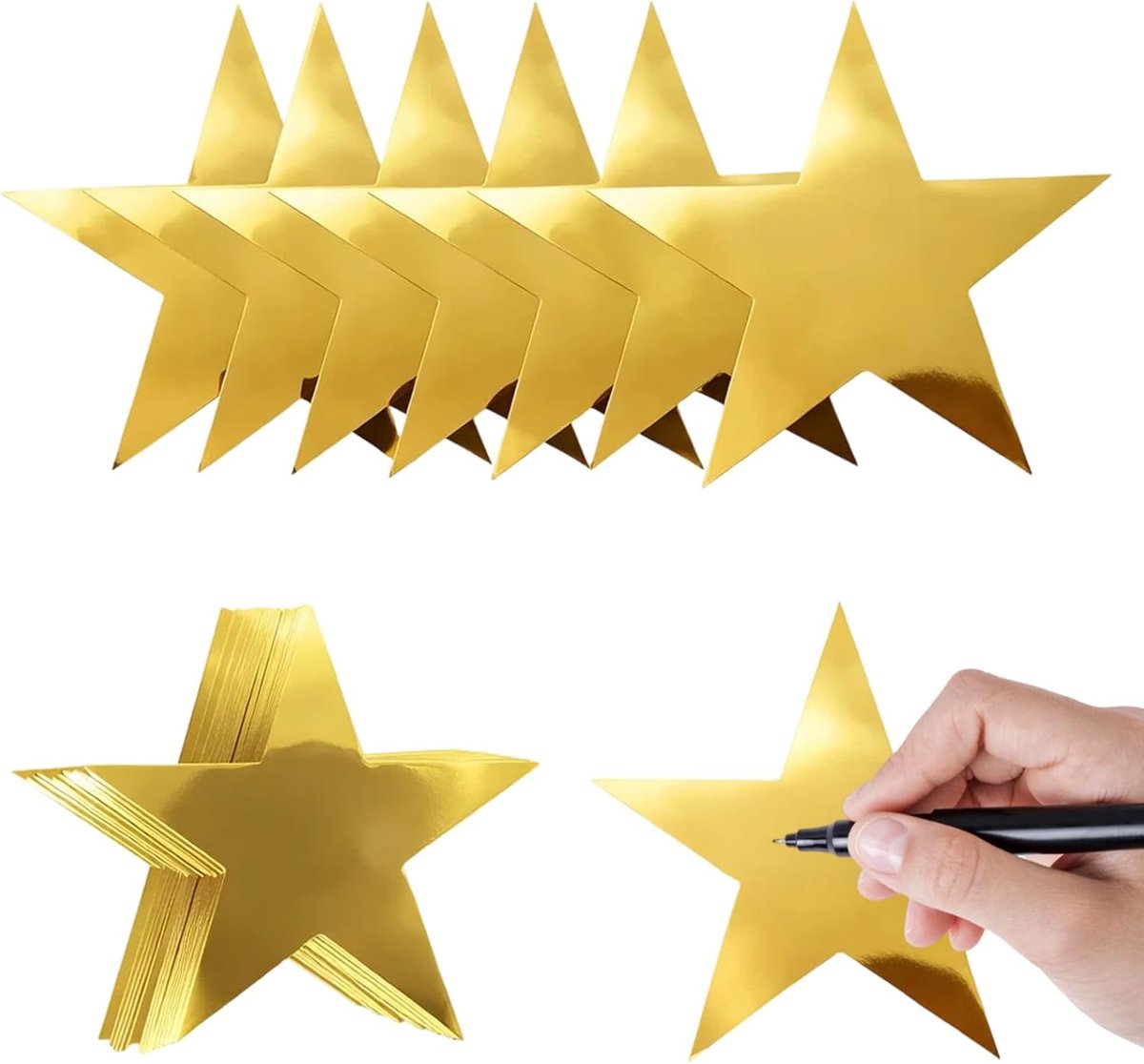 40 stuks decoratieve sterren, knutselen, papieren sterren, glittersterren, gouden sterren, uitsparingen, glanzend, aan - ShopVlot