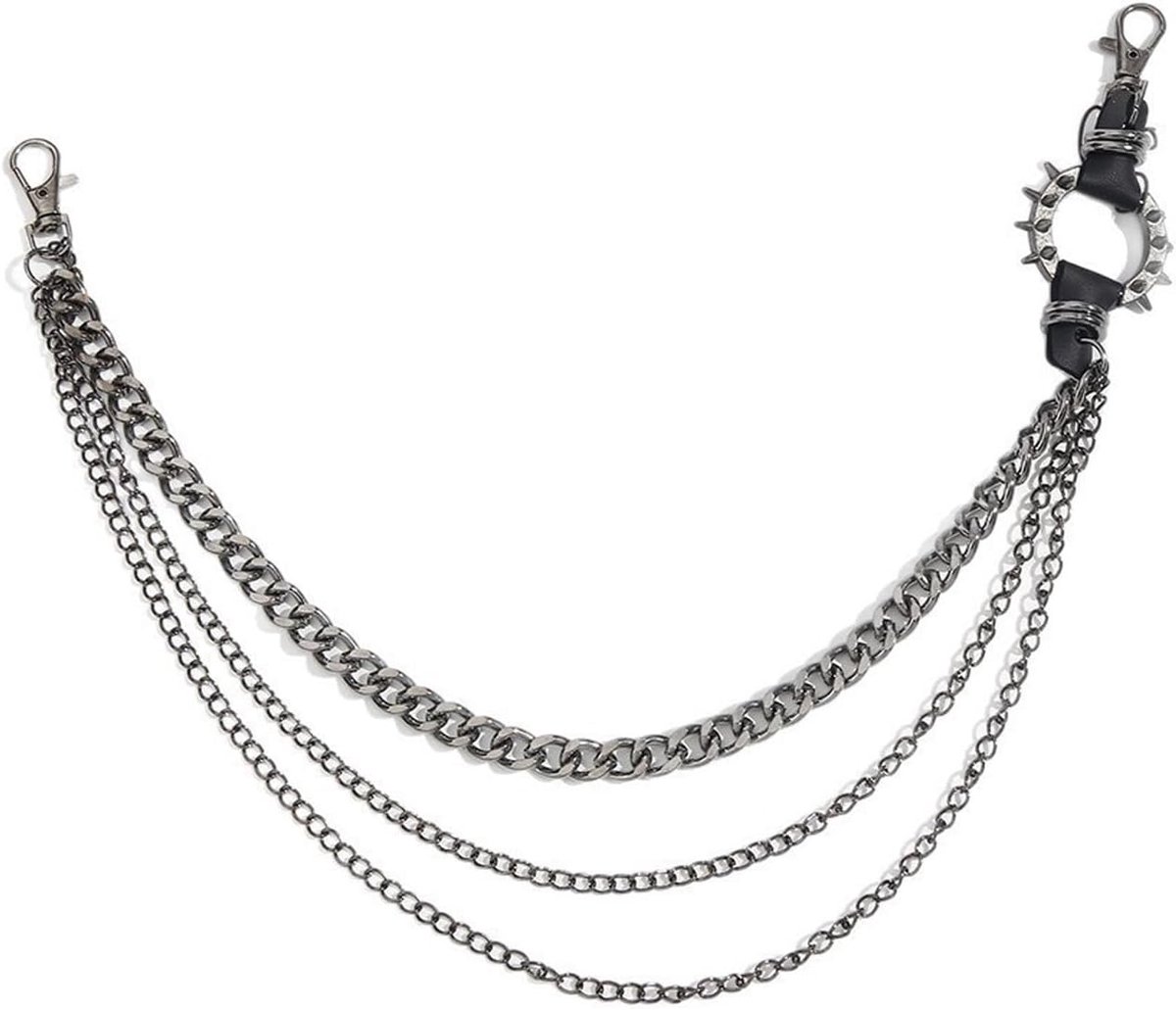 Exaggerated Tip Trousers Chain Metal Punk Rock Gothic Hip Hop Purse Chain for Women Men Belt with Carabiner Hook Black - ShopVlot