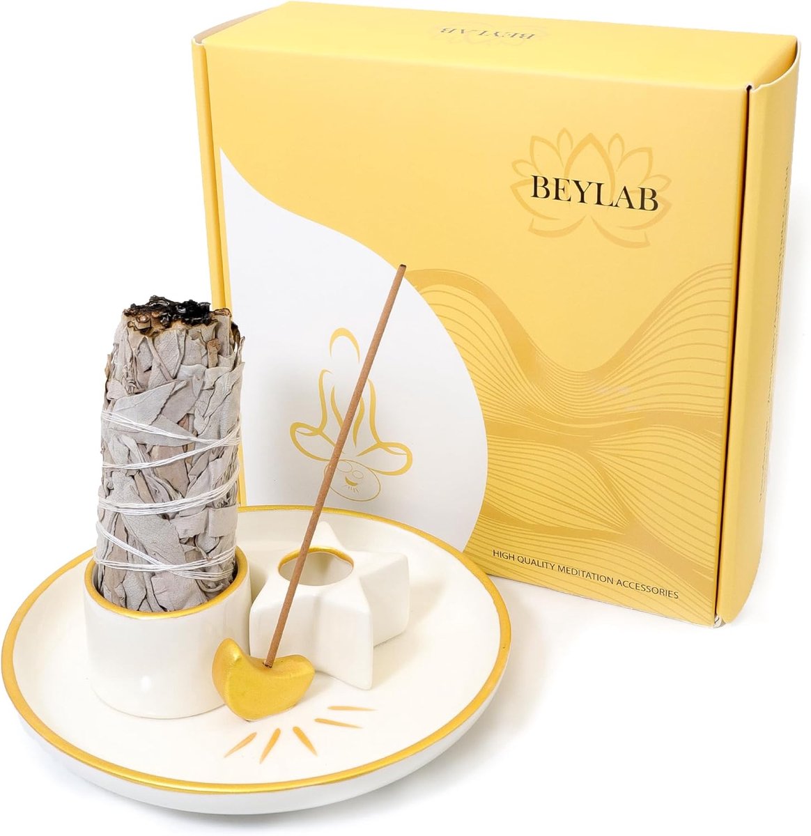 4-in-1 Star Design Incense Stick Holder Ceramic Incense Bowl for Any Incense, Incense Sticks, Palo Santo Holder, White - ShopVlot